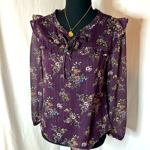 NWOT FORTUNE + IVY floral long sleeve blouse‎ - plum/purple